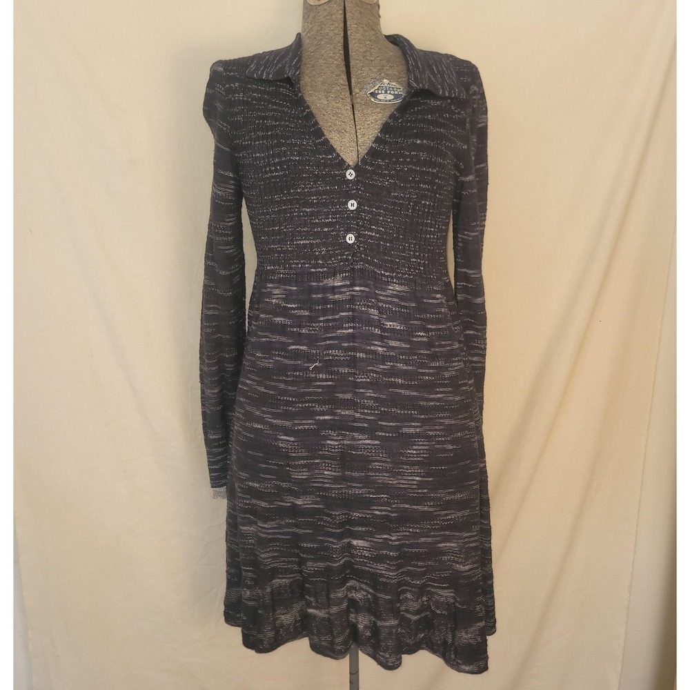 Free People Womens Rain Or Shine Sweater Dress XS Black Navy Long Sleeve